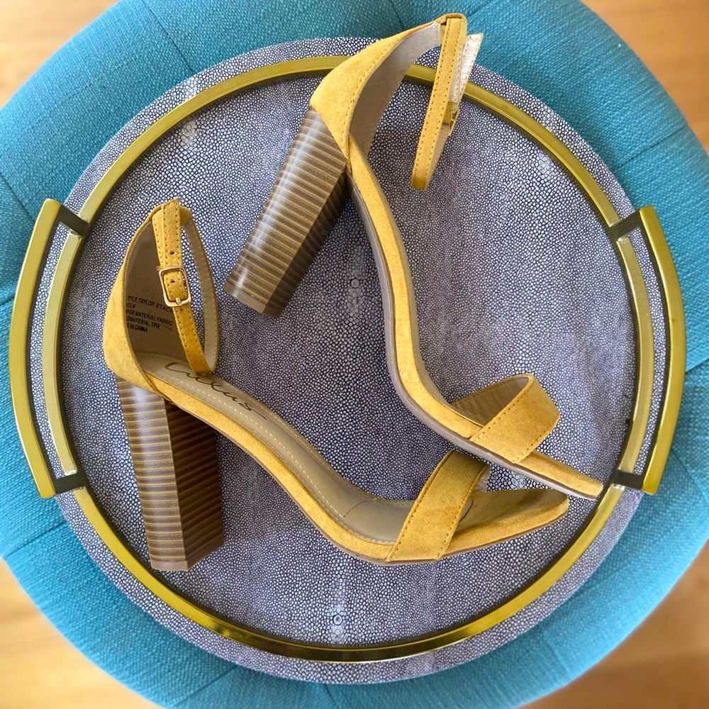 Lulu’s Taylor Suede Ankle Strap Heels, size 8, yellow